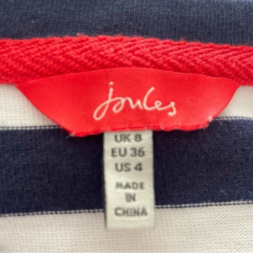 Joules Dress Size 4 Blue White Strip Short Sleeve A Line Jersey Cotton Crew Neck - Picture 2 of 5